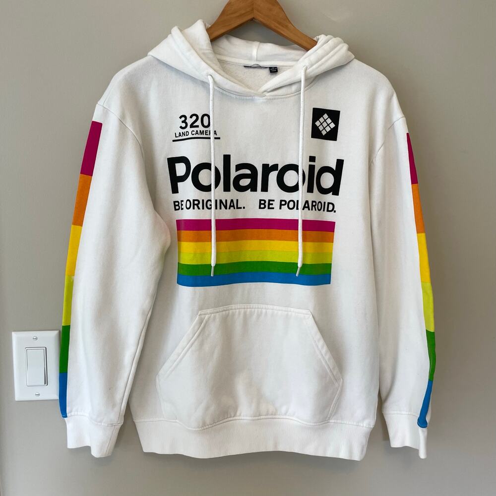Iconic Polaroid Hoodie Sweatshirt Women's M White Cotton Blend Warm Comfy